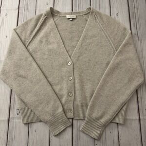 Kinross Cashmere Cardigan 100% Cashmere Beige Button Front Womens Large Luxury